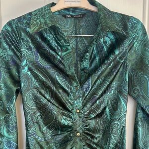 Zara Green Paisley Blouse